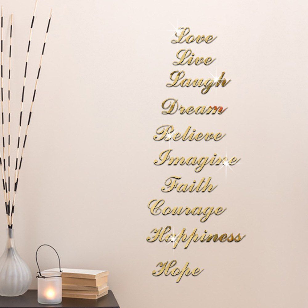 Gold Love Live Laugh Family Mirror Pasted Acrylic Decoration Wall Fashion Love Live Laugh Family Mirror Pasted Acrylic Decoration Wall Sticker