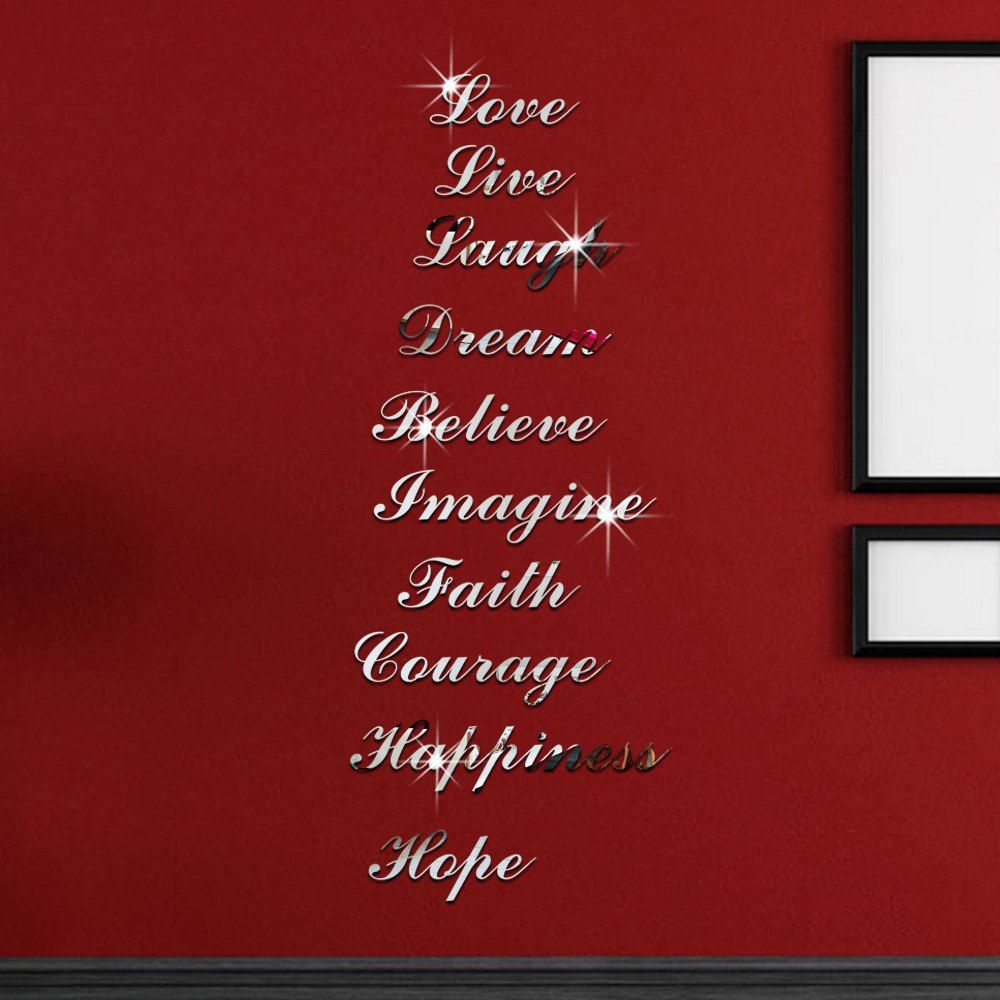 Silver Love Live Laugh Family Mirror Pasted Acrylic Decoration Wall Love Live Laugh Family Mirror Pasted Acrylic Decoration Wall Sticker