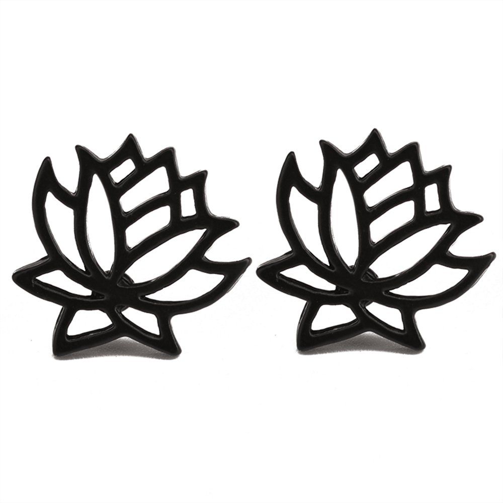 

Simple Fashion Hollowing Plant Lotus Flower Female Stud Earrings, Black