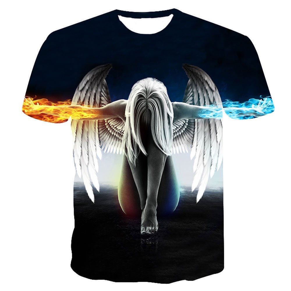 

Men's Casual 3D Angel Print Short Sleeve T-Shirt, Sapphire blue