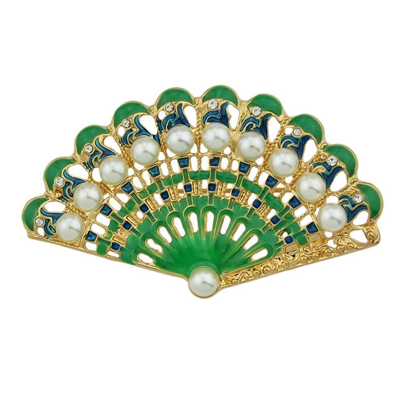 

Green Blue Fan-shaped with Rhinestone Brooches, Lime green