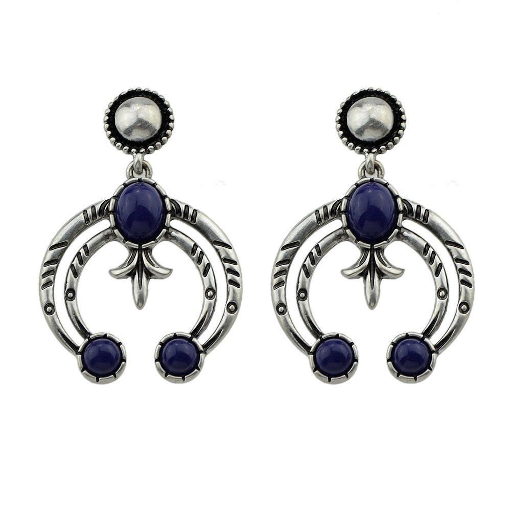

Darkblue Beads Round Geometric Earrings, Silver
