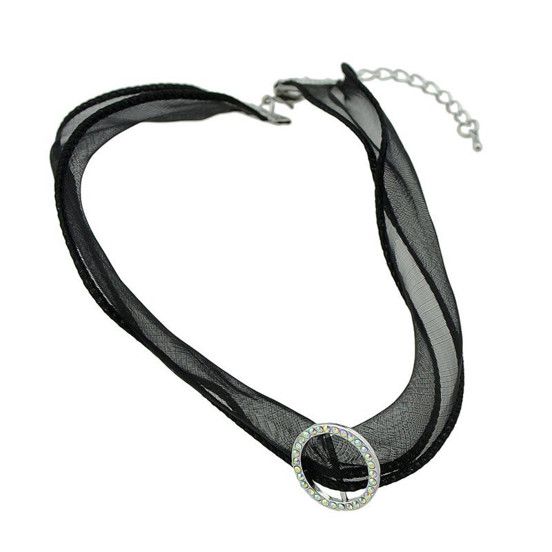 

Black Gauze Chain Rhinestone Round Choker Necklace
