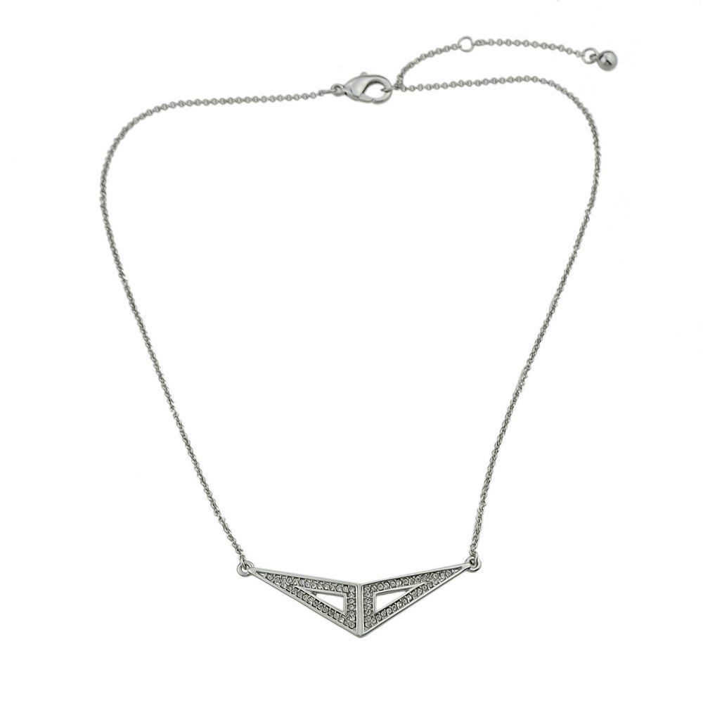 

Silver Color with Rhinestone Triangle Pendant Necklace