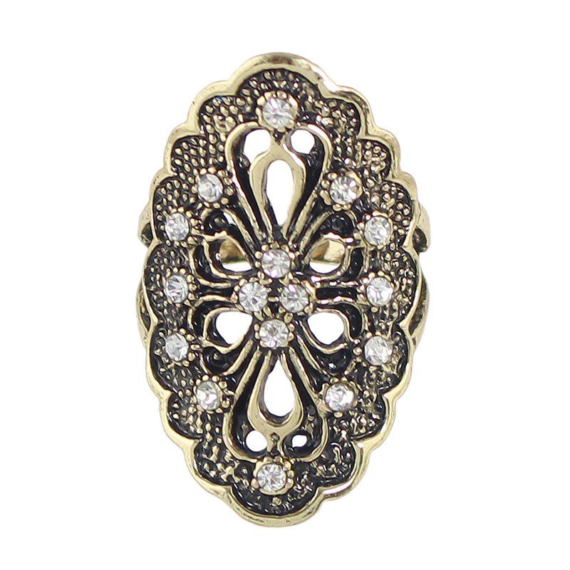 

Rhinestone Hollow Out Flower Finger Rings, Gold