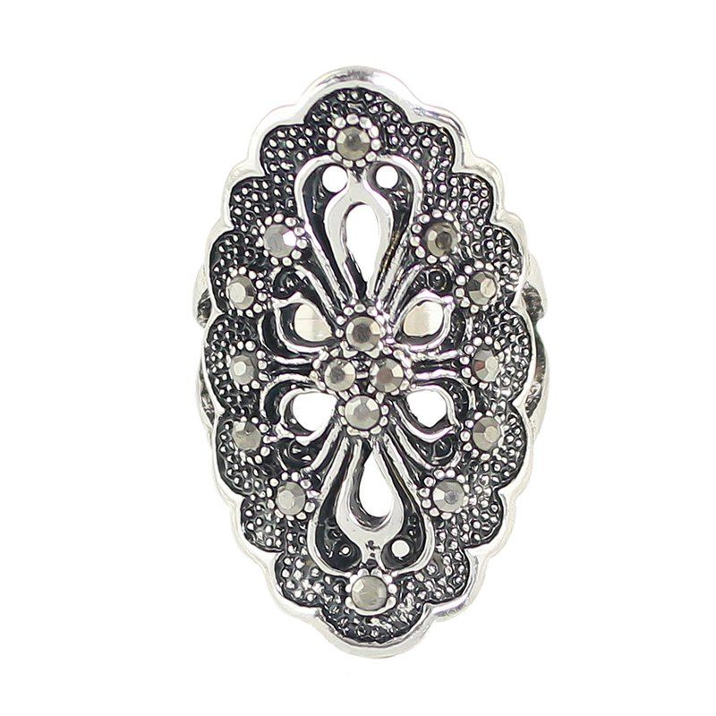 

Rhinestone Hollow Out Flower Finger Rings, Silver