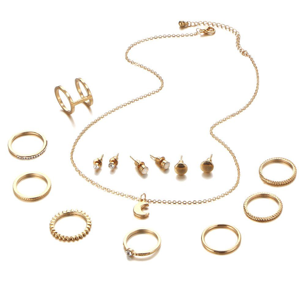 

New Style Necklace Simple Ear Nail Fashion Ring Suit, Gold