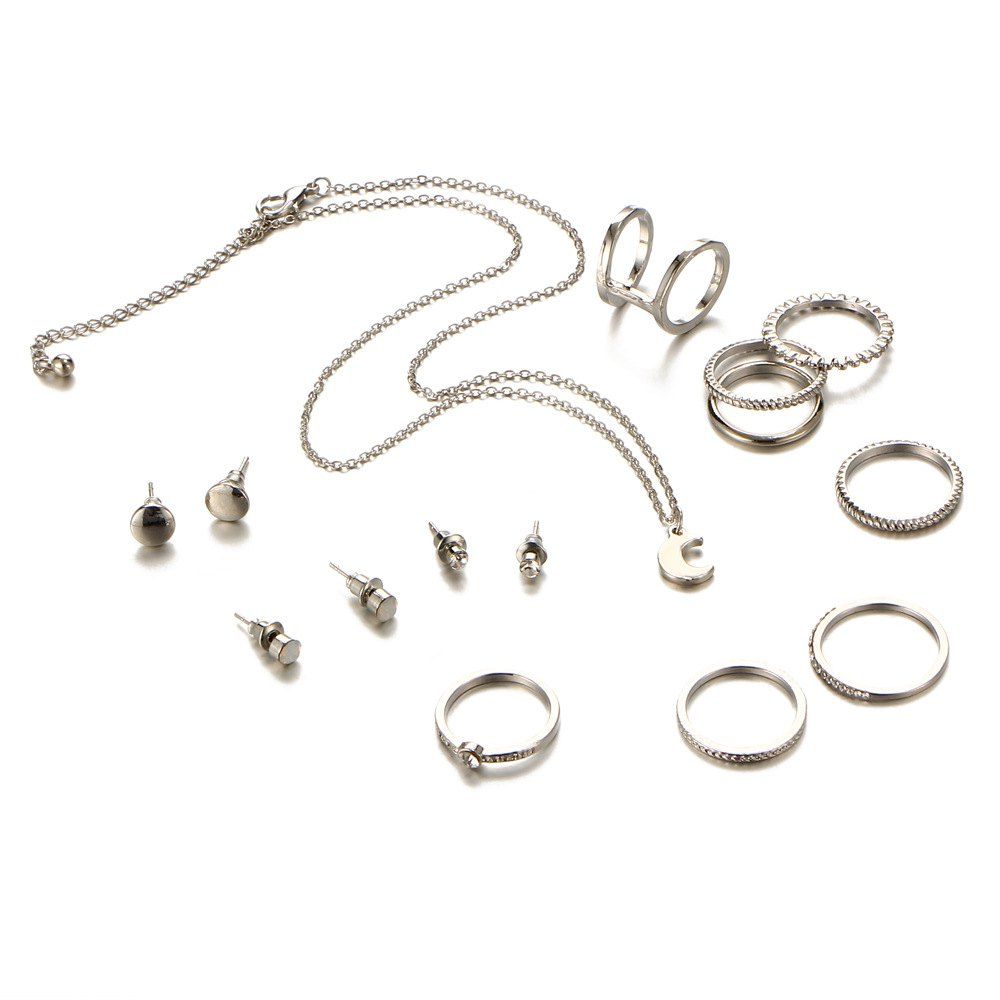 

New Style Necklace Simple Ear Nail Fashion Ring Suit, Silver