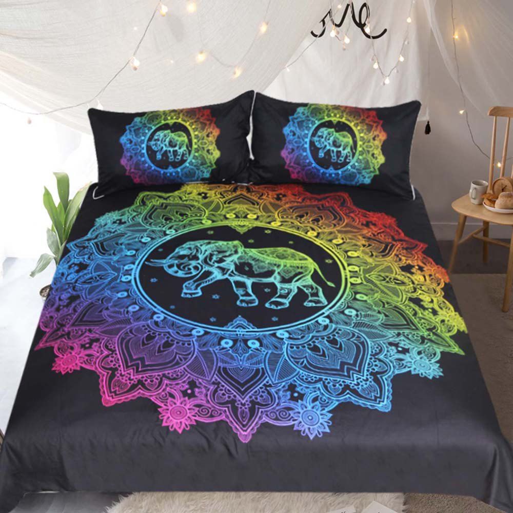 Colorful Elephant Printed Duvet Cover Bedding Set 3pcs