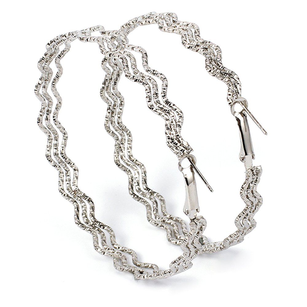 

Irregular Geometric Embossing Large Circle Unique Female Ear Ring, Silver