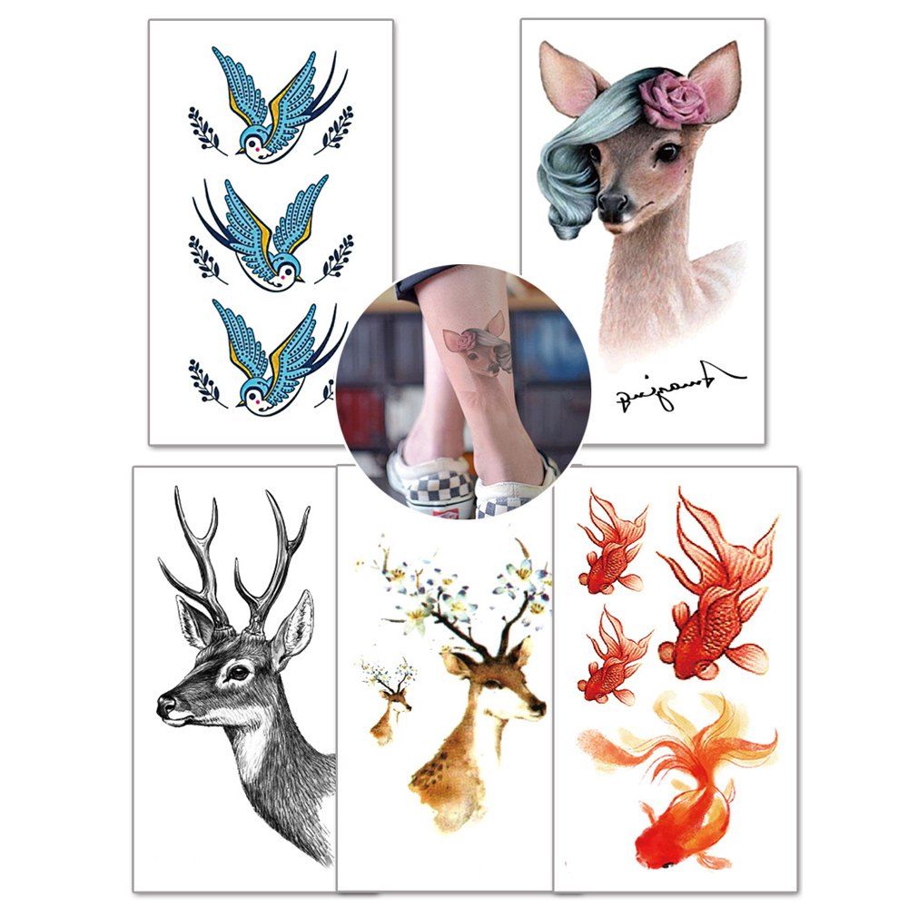 

Women's Tattoo Stickers Easy Attaching Waterproof Animal Pattern 5pcs, Multi