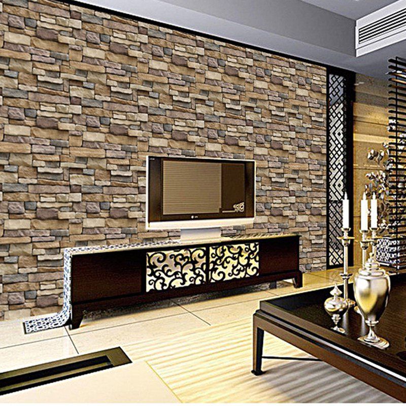 

10M Long 3D PVC Thick Self-Adhesive Living Room Bedroom Bar Creative Wallpaper, Dark khaki