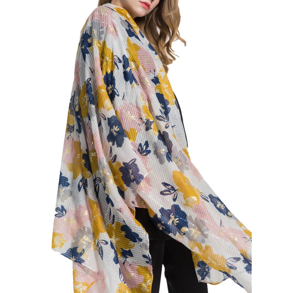 

Women Shawls Cotton Wraps Rose Print Long Ethnic Style Scarves, Sun yellow
