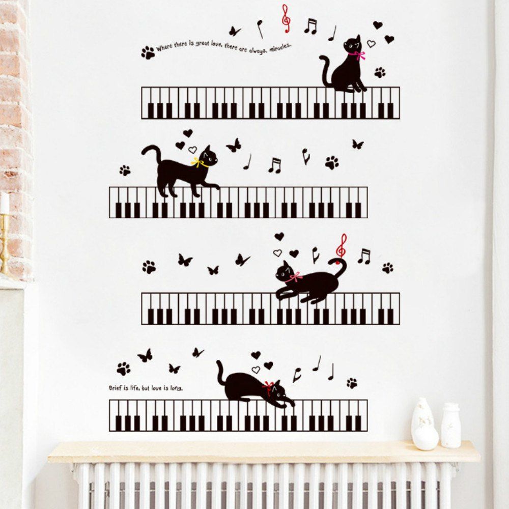 

Cute Cat Cartoon Wall Sticker Home Decor, Black