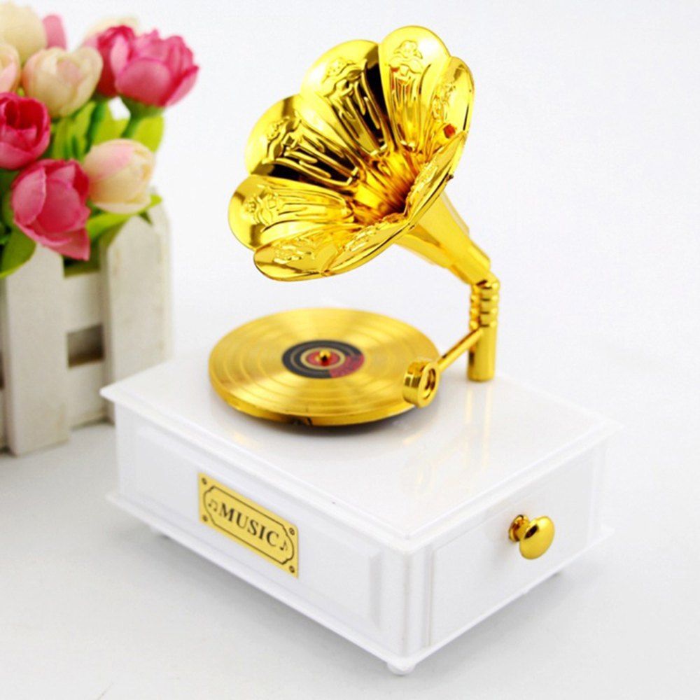 

Creative Elegant Retro Gramophone Music Box, Milk white