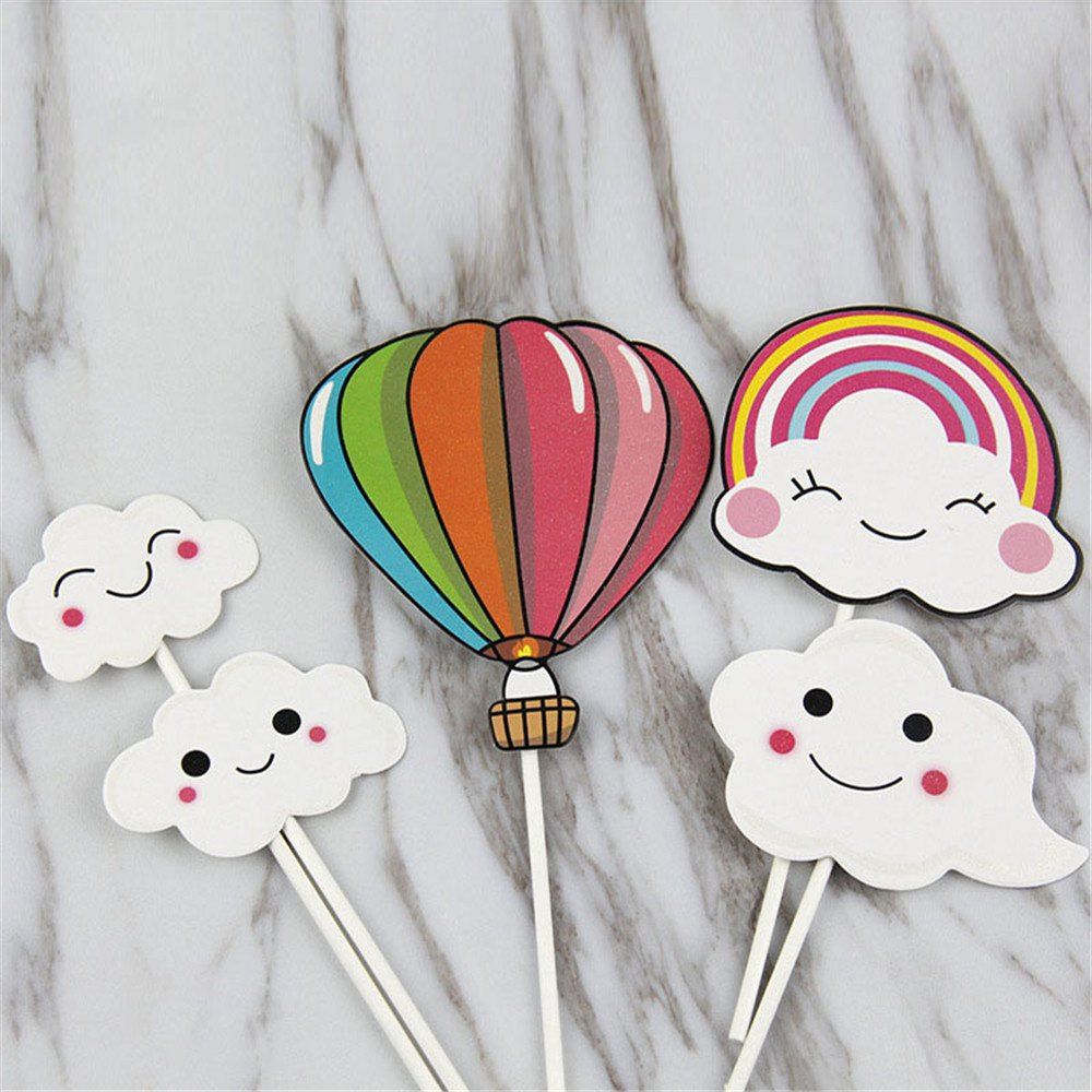 

Hot-Air Balloon Rainbow Clouds Cake Flags Birthday/Wedding Decoration, Carnation pink