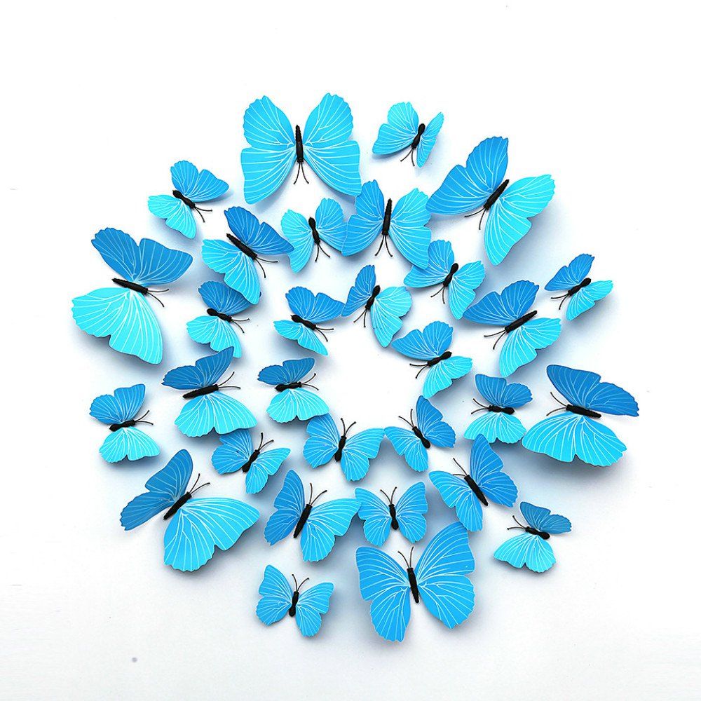 

12 PCS 3D DIY Wall Sticker Butterfly Home Decor, Light sky blue