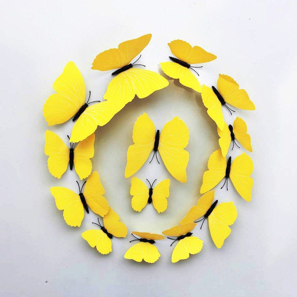 

12 PCS 3D DIY Wall Sticker Butterfly Home Decor, Yellow