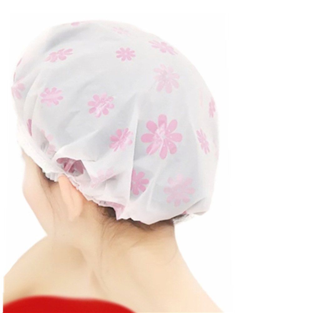 

Bath Cap Waterproof Environmental Floral Pattern Shower, Pearl;pink