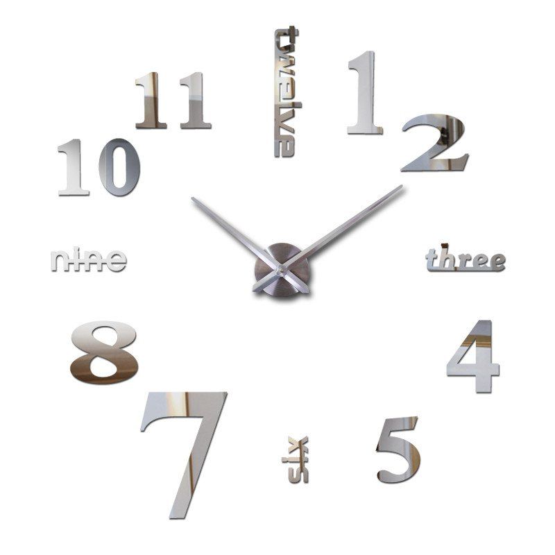 

Clock Large Modern 3D Wall Clock, Silver