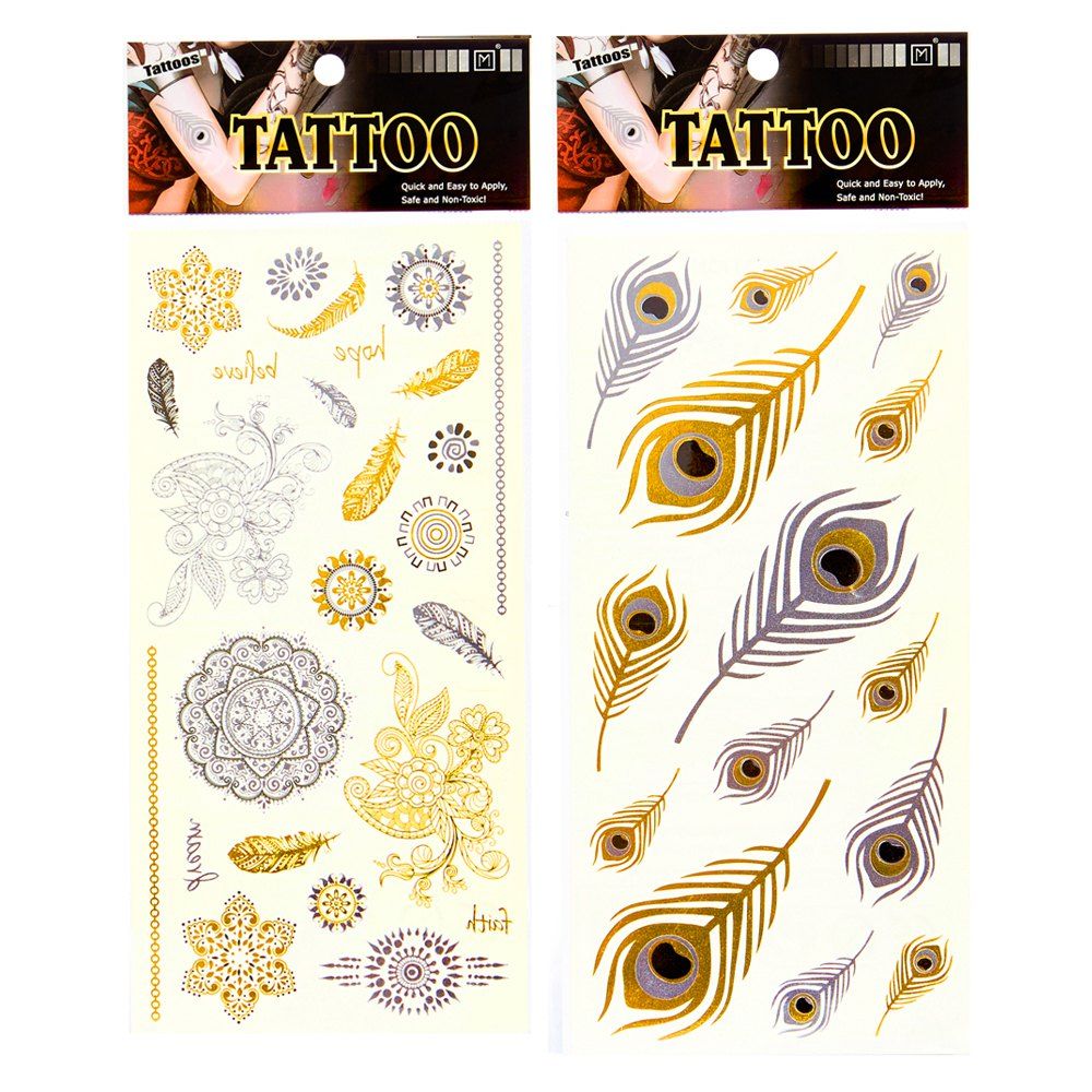 

Value Combination Bronzing Durable Waterproof Non-Toxic Tattoo Stickers 2PCS, Gold