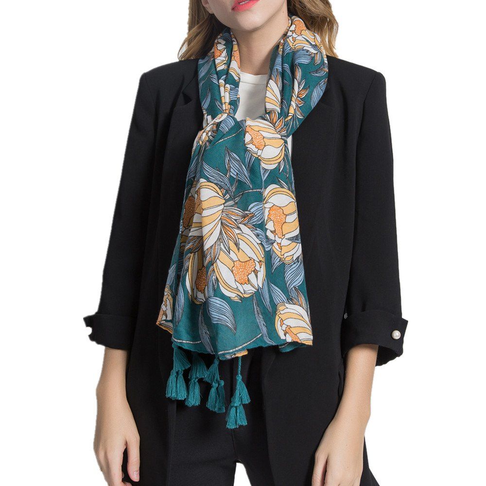 

Women Long Muffler Cotton Linen Shawls Scarf, Peacock blue
