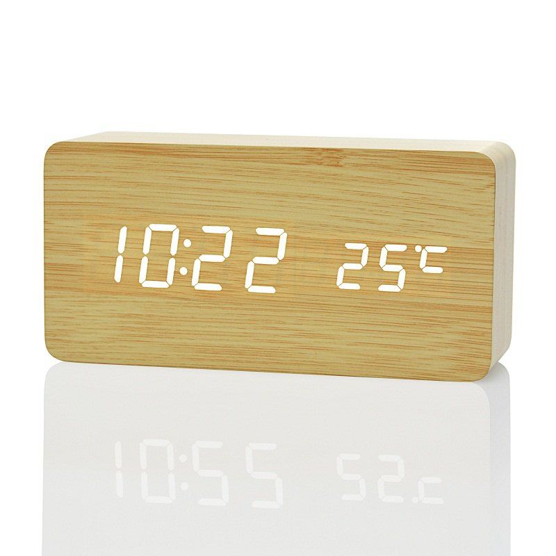 

LED Alarm Clock Despertador Temperature Sounds Control, Tan brown