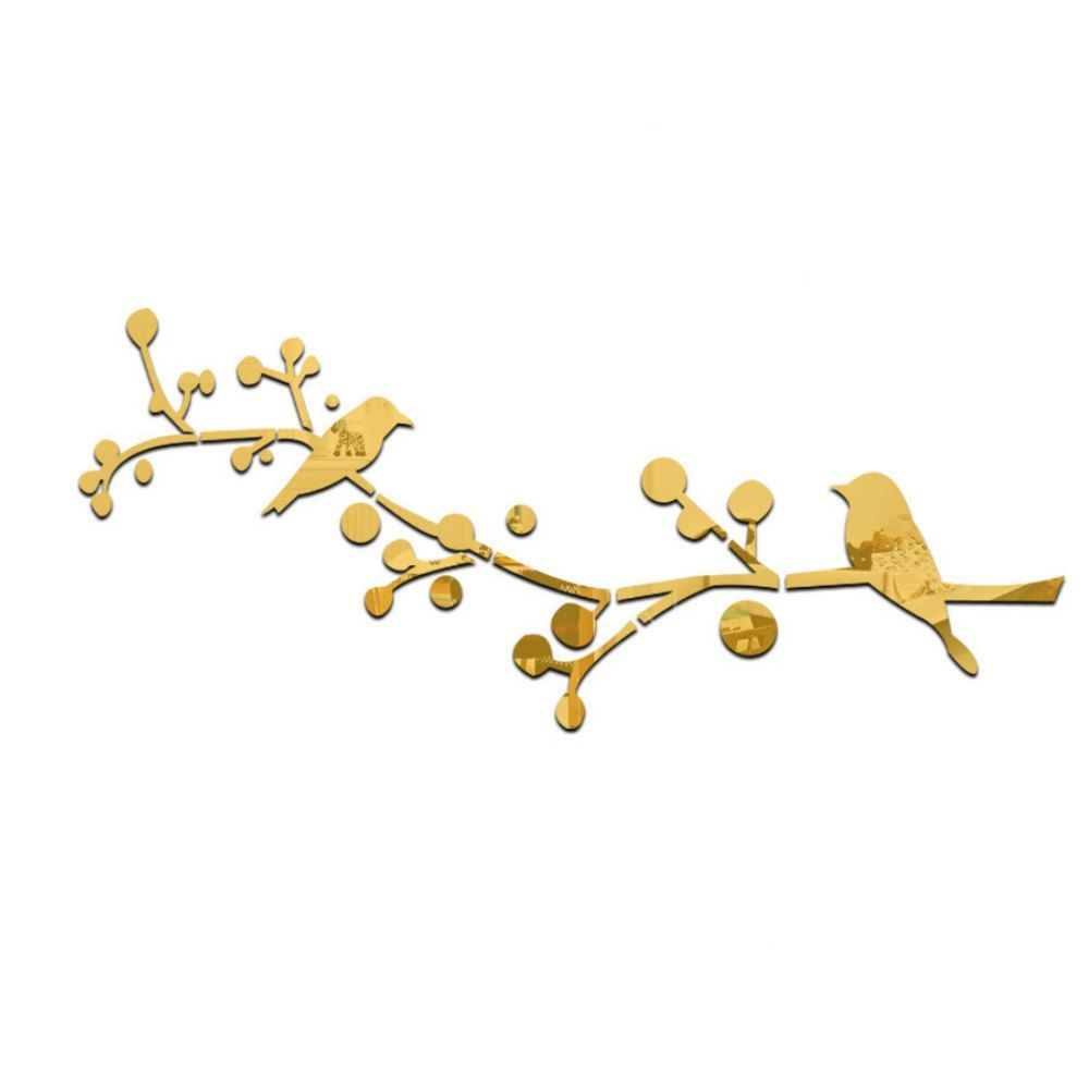 

3D Bird Mirrort Wall Stickers Fashion Design Art Decals, Gold