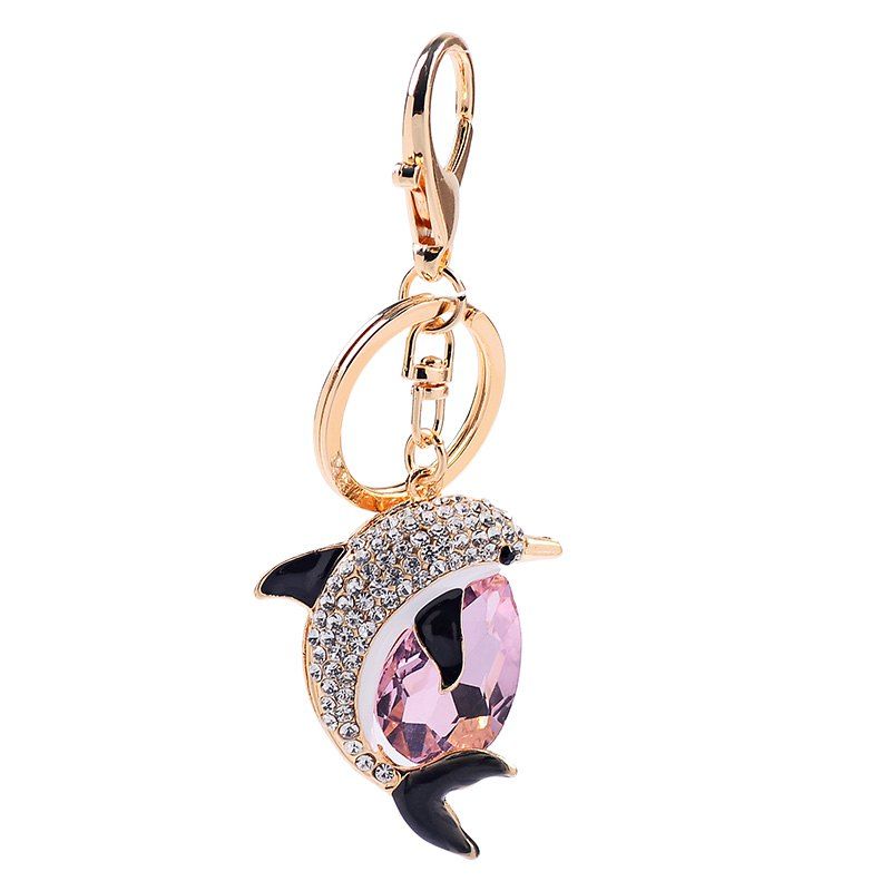 

EASYA Cute Dolphin Sparkling Charm Blingbling Keychain Crystal Rhinestone Pendan, Misty rose