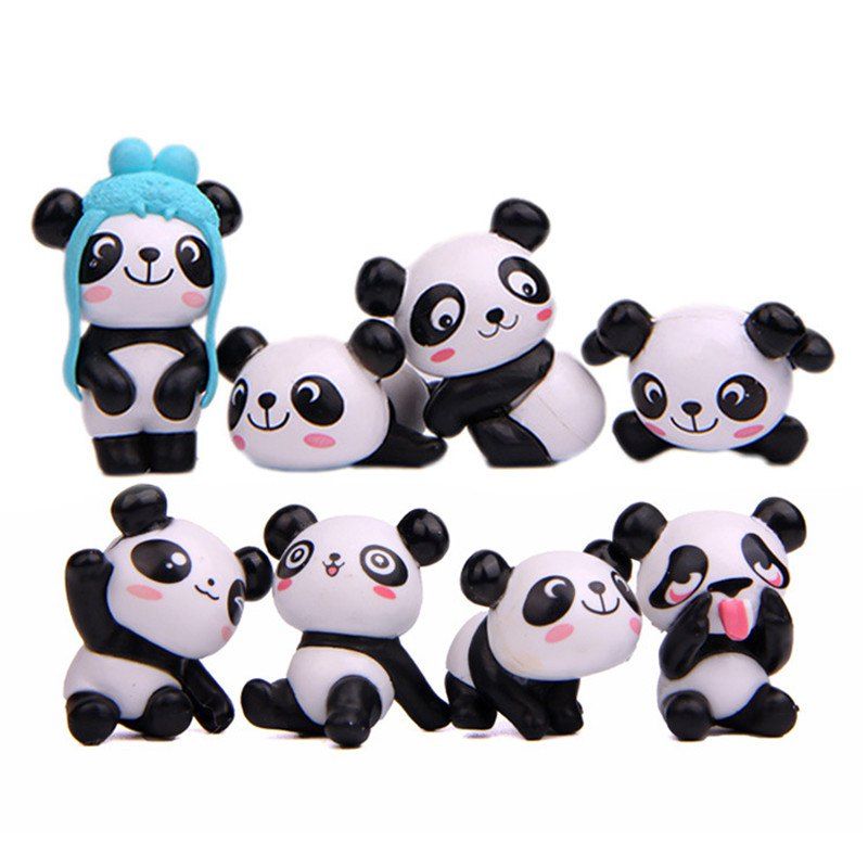 

Panda Version Model PVC Figures Toys DIY Micro Landscape Decoration 8PCS, Black
