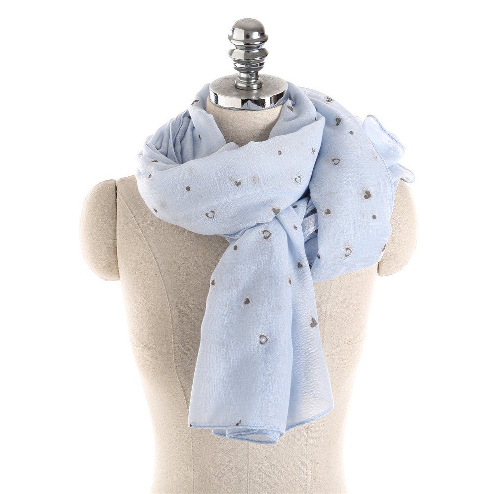 

Long and Comfortable Scarf in Small Cotton and Linen Printing, Blue angel