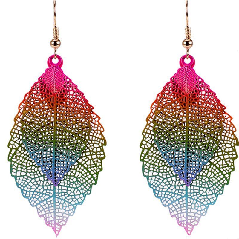 

Fashion Bohemia Colorful Leaf Drop Earrings, Multi
