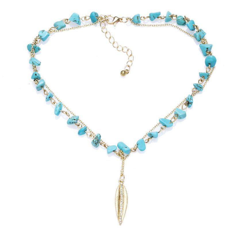 

Popular Natural Purple Lady Leaf Pendant with Double Necklace, Medium turquoise