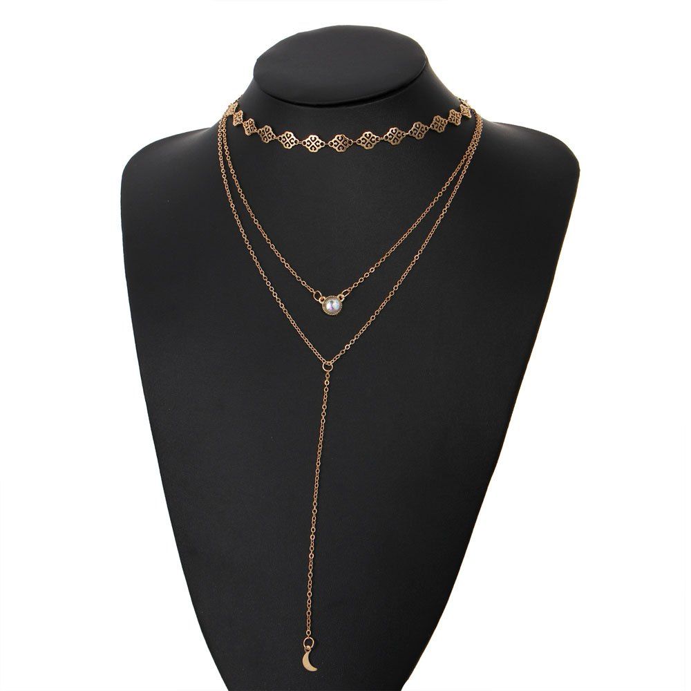 

Fashionable Crystal Hollow-Out Temperament Multi-Layer Pendant Necklace, Gold