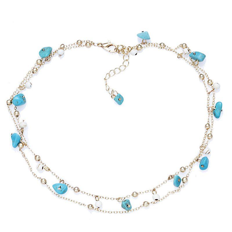 

National Style Natural Stone Double Necklace, Dark turquoise
