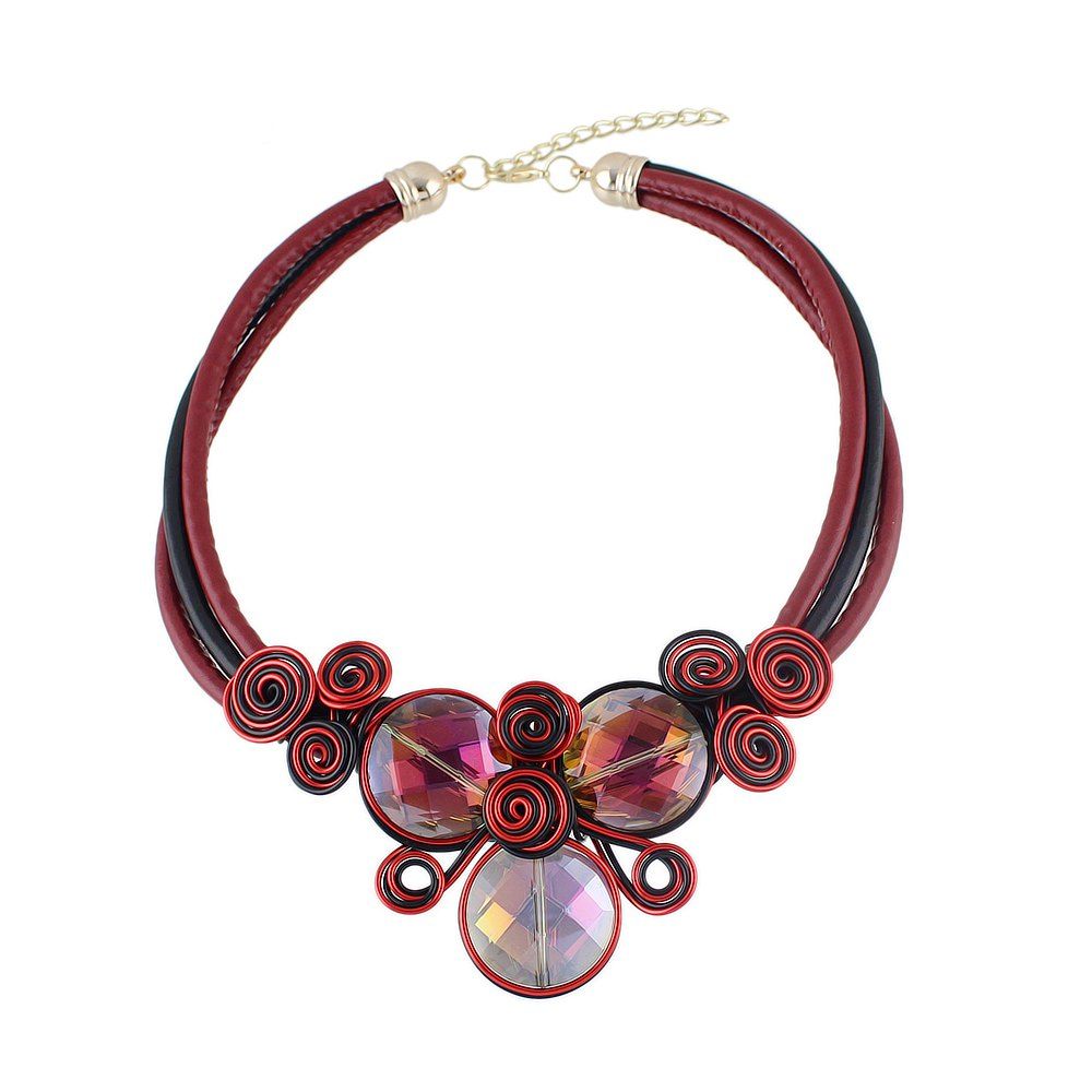 

Pu Leather Chain Flower Choker Necklace, Love red