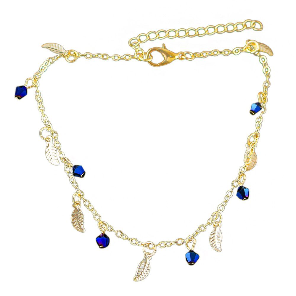 

Minimalism Metal Chain with Leaf Beads Anklets, Gold