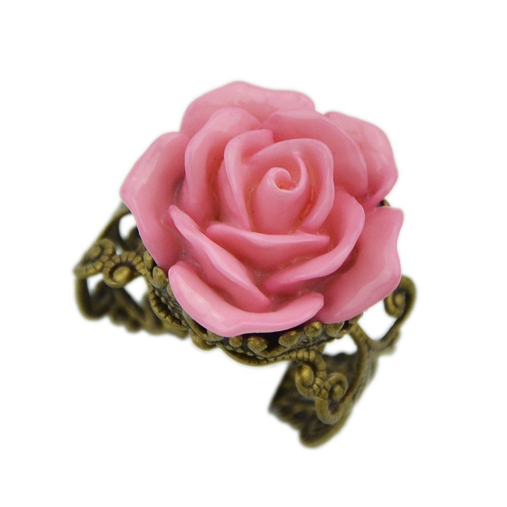 

Cute Rose Flower Wedding Adustable Rings, Pink