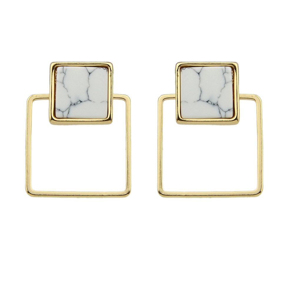Best Square Geometric White Marble Earrings  