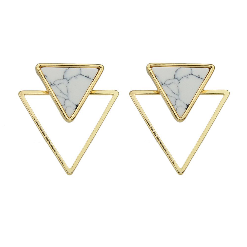 

Triangle Geometric White Marble Earrings, Gold