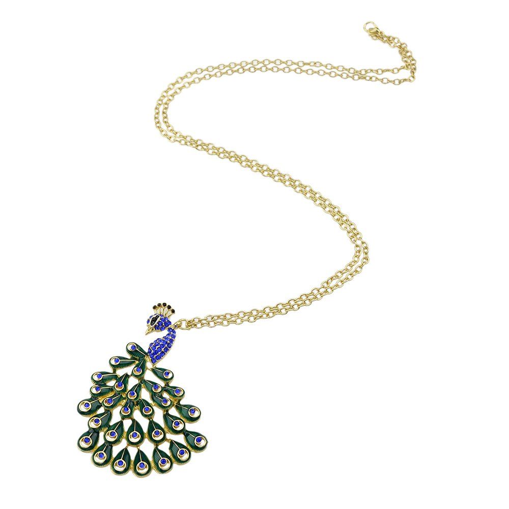 

Colorful Peacock Gold-color Rhinestone Imitation Crystal Necklaces, Multi