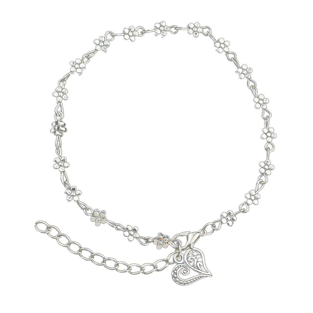 

Silver Color Chain Flower Anklets with Heart