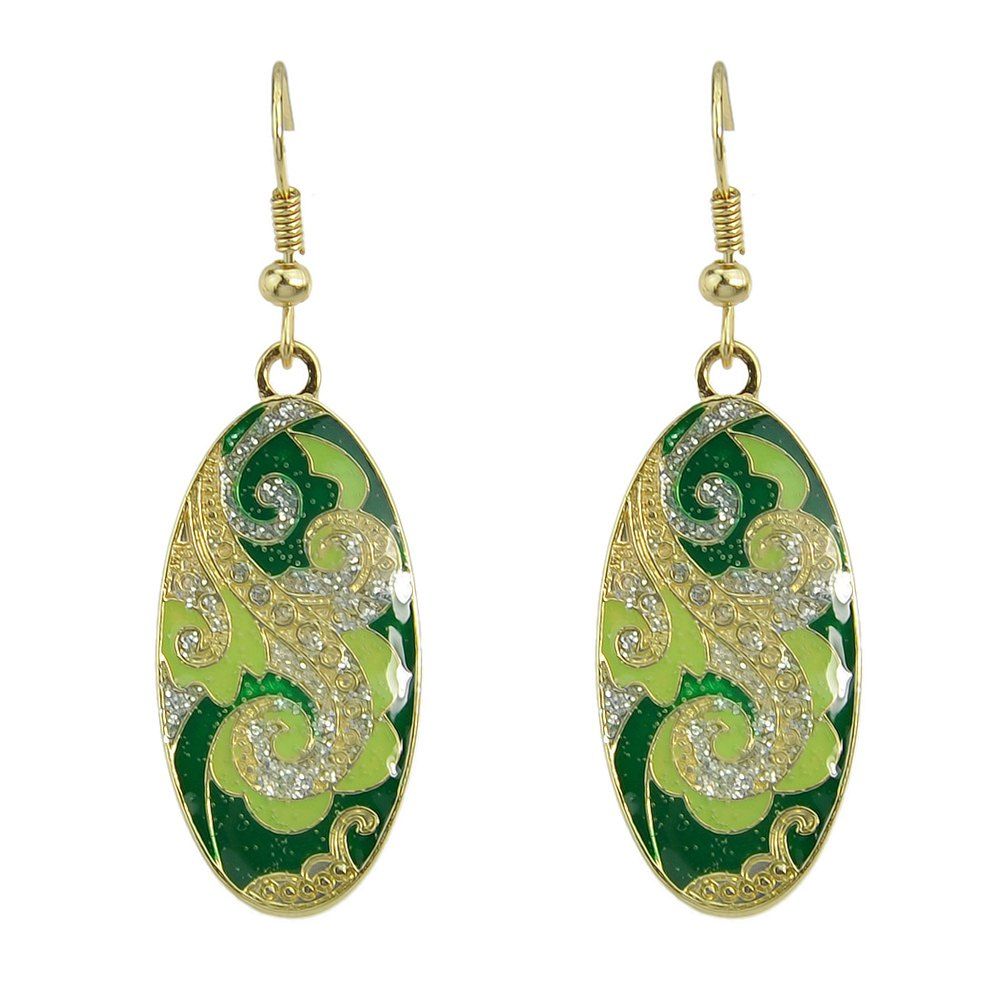 

Oval Shaped Cloisonne Enamel Earrings, Multi-a