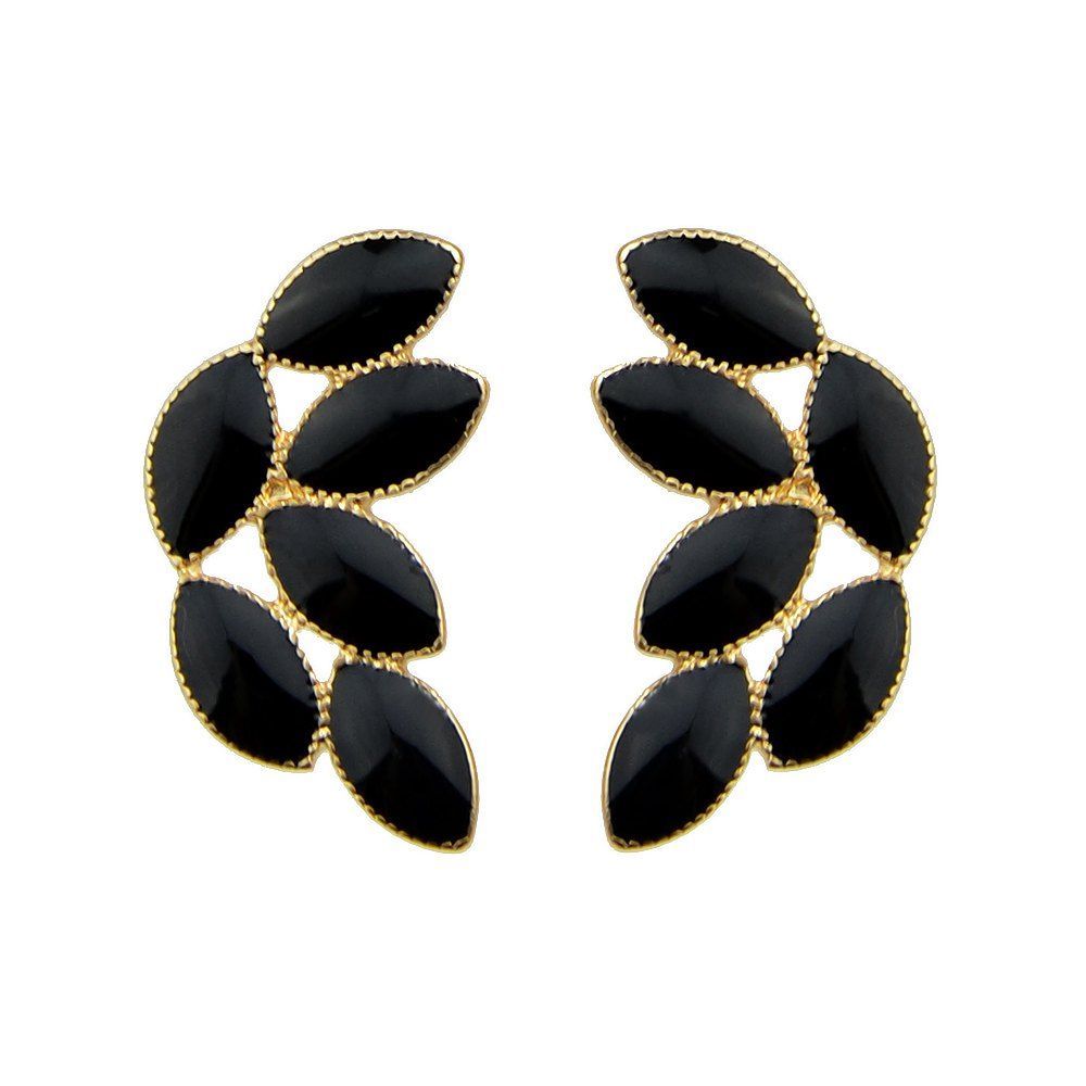 

Enamel Leaf Wing Earrings, Black