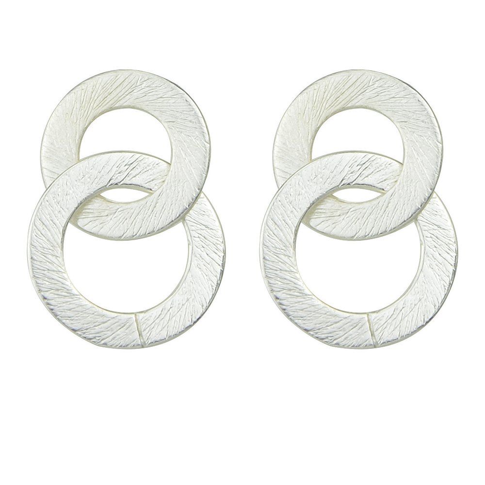 

Punk Rock Style Double Circle Drop Earrings, Silver