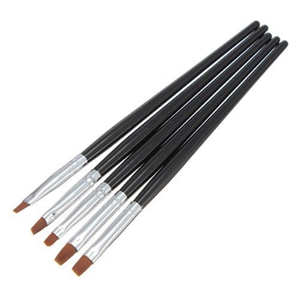 

Fingernai Painting Acrylic UV Gel Salon Pen Flat Brush Kit Set Dotting Tool 5PCS, Black