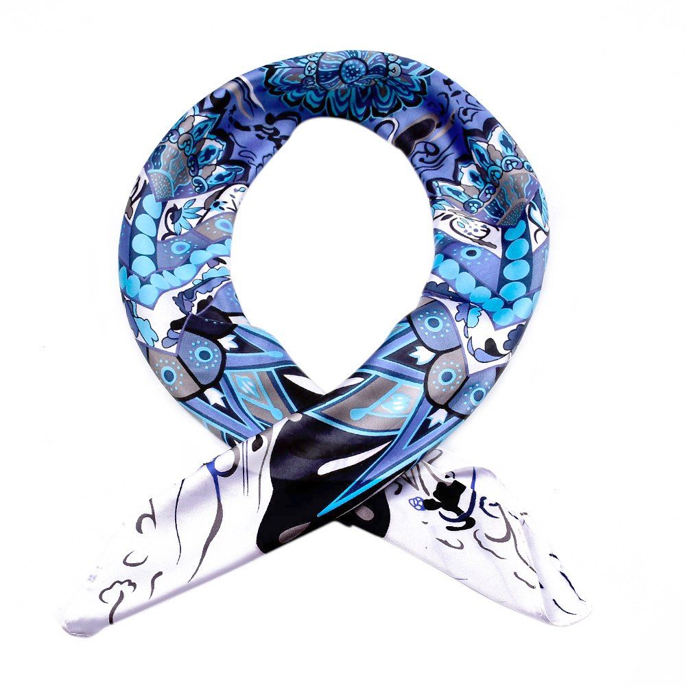 

Women's Geometry Bohemian Printed Fake Collor Square Scarf, Blue ribbon