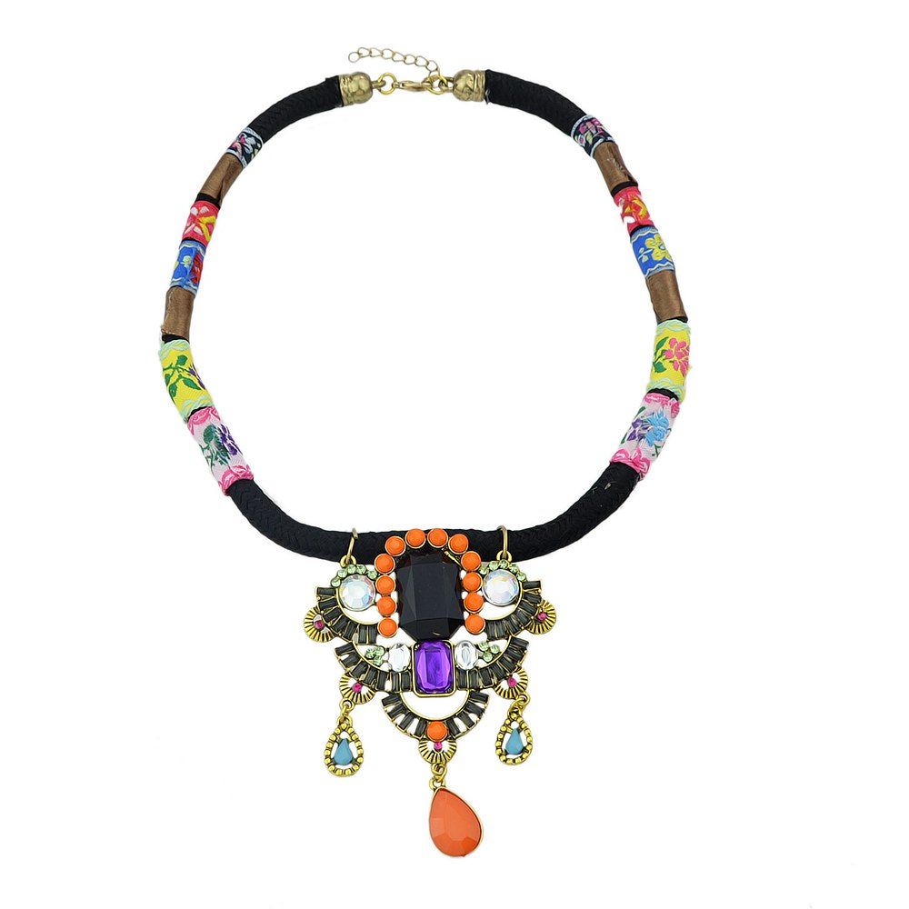 

Flower Pattern Rope with Colorful Beads Necklace, Multi