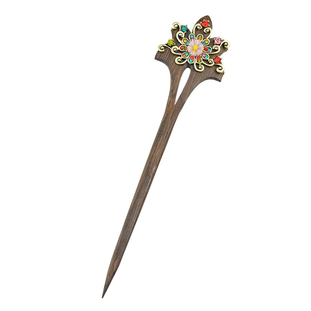 

Colorful Rhinestone Flower Hair Sticks, Multi-b