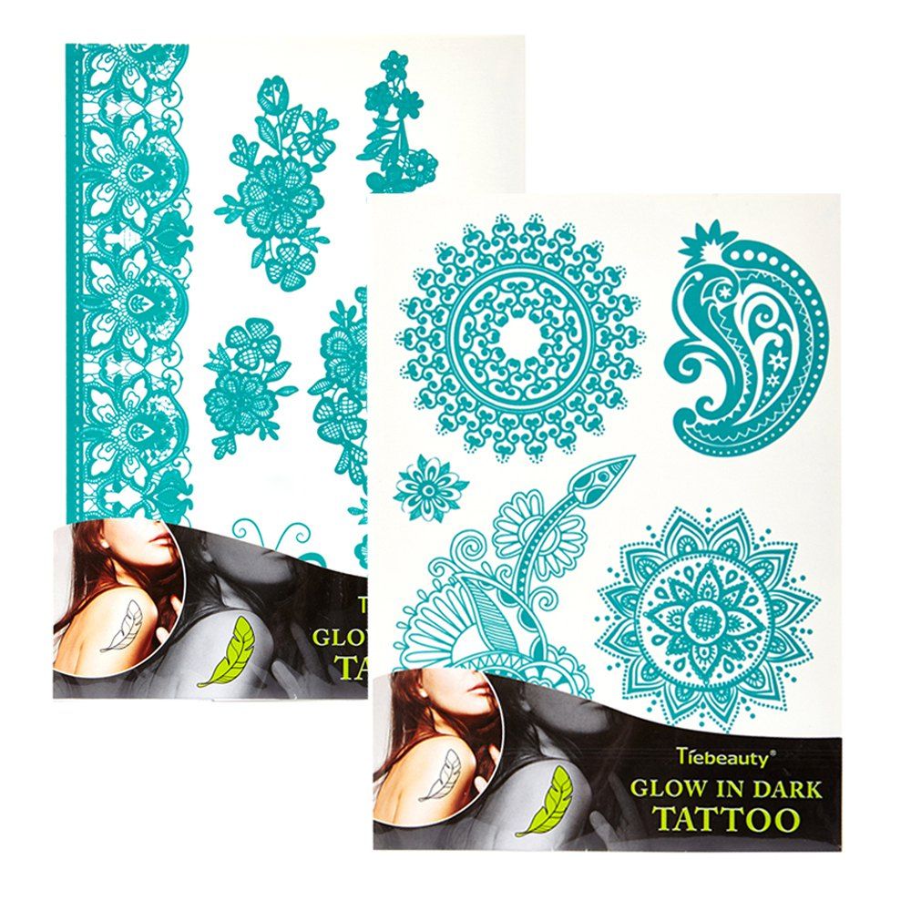 

Floral Pattern Luminous Waterproof Tattoo Temporary Tattoo Sticker 2pcs, Blue